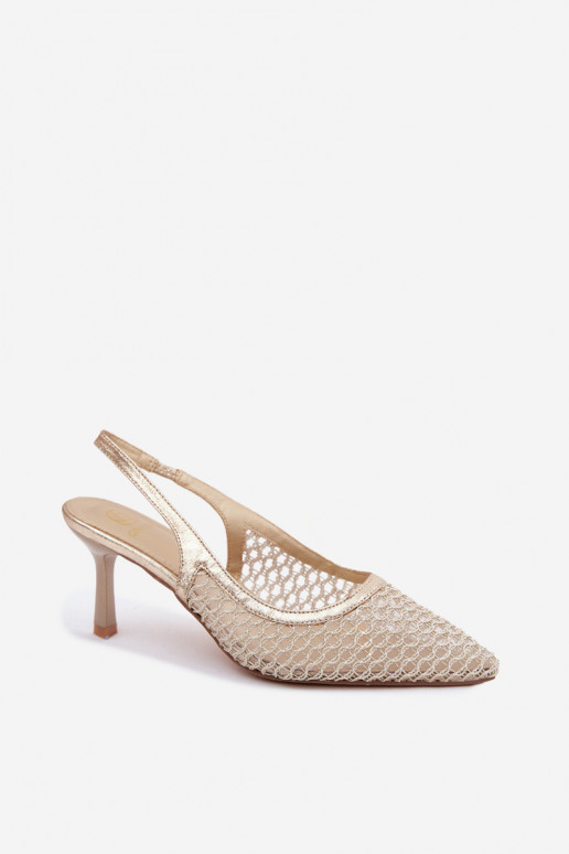 Mesh sandalen met dunne hakken in goud Tai turingoria