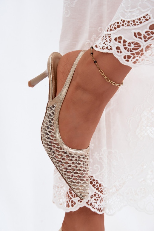 Mesh sandalen met dunne hakken in goud Tai turingoria