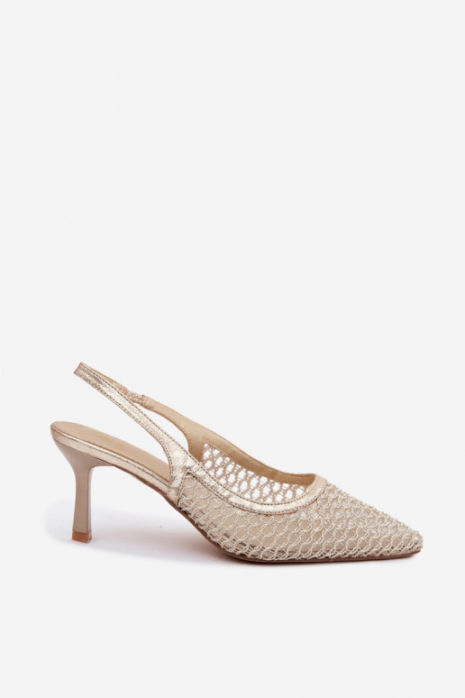 Mesh sandalen met dunne hakken in goud Tai turingoria
