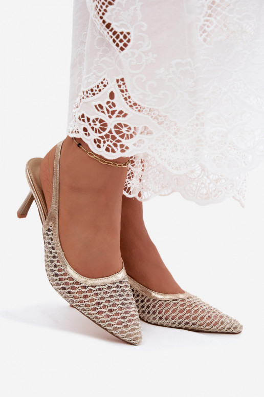 Mesh sandalen met dunne hakken in goud Tai turingoria