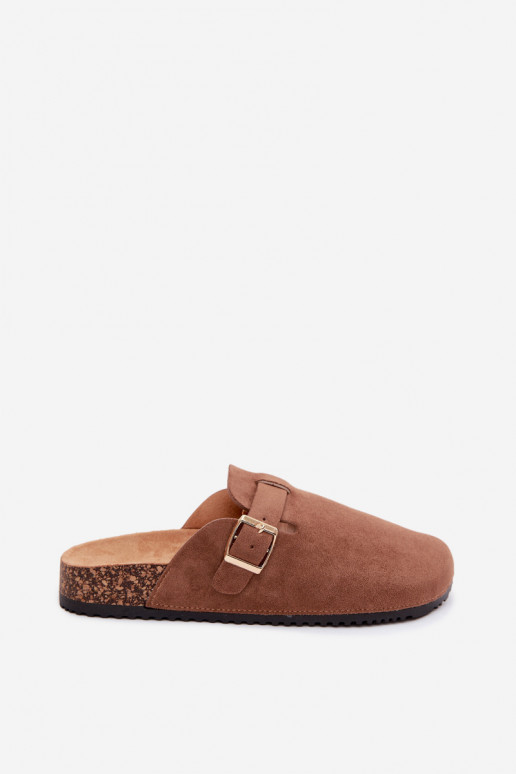 Houten klompen met platform en gespen in bruin Selio