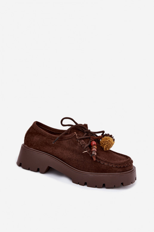 Schoenen met mooie details van faux suede in chocolade Melonia