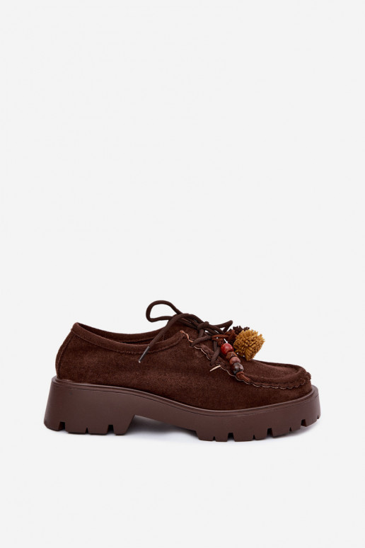 Schoenen met mooie details van faux suede in chocolade Melonia