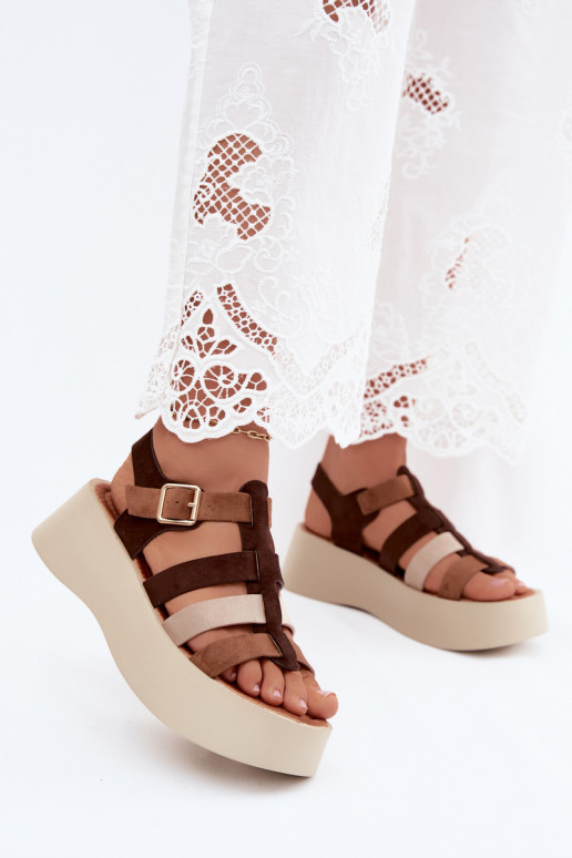 Sandalen met platform en faux suede banden in bruin Glimelle