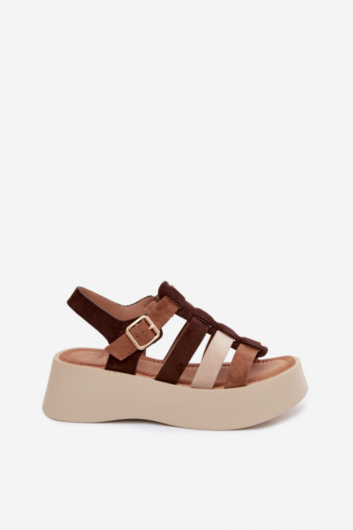 Sandalen met platform en faux suede banden in bruin Glimelle