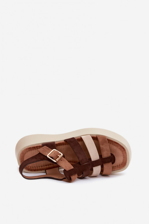 Sandalen met platform en faux suede banden in bruin Glimelle