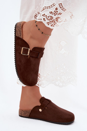 Dames klompen met platform en gespen in chocolade kleur Selio