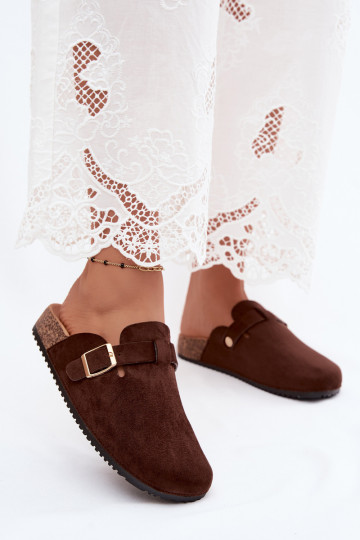 Dames klompen met platform en gespen in chocolade kleur Selio 2