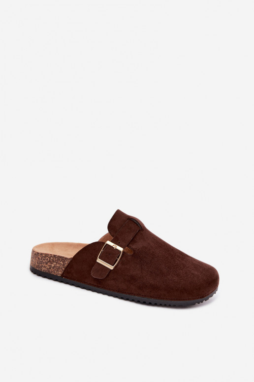 Dames klompen met platform en gespen in chocolade kleur Selio