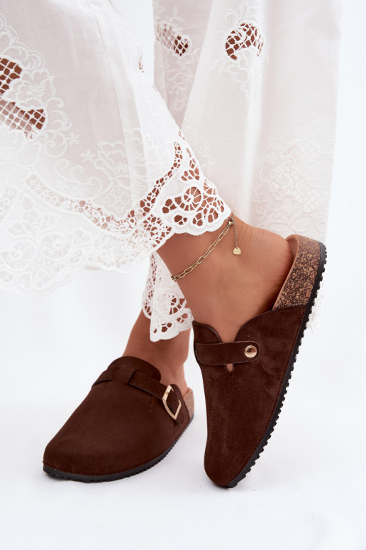 Dames klompen met platform en gespen in chocolade kleur Selio