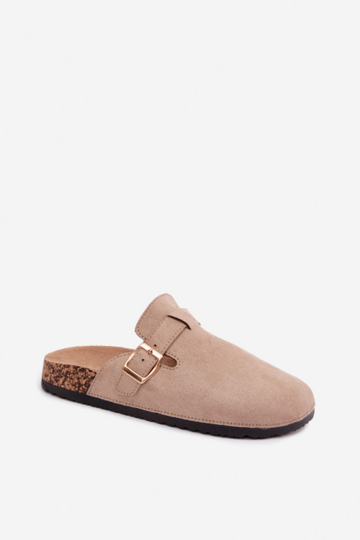 Dames klompen met gespen in zandkleur faux suede Glamora
