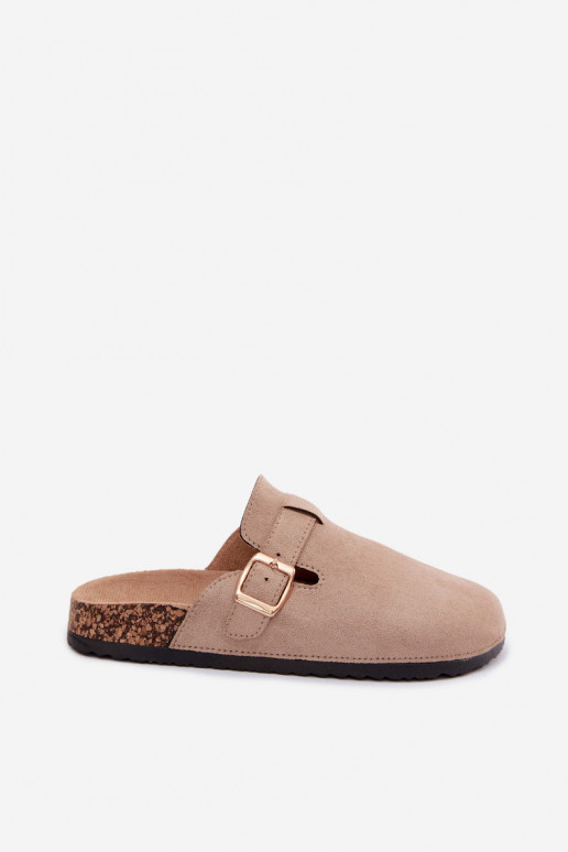 Dames klompen met gespen in zandkleur faux suede Glamora