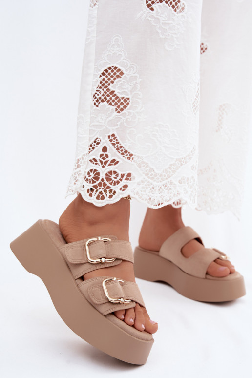 Dames klompen met platform en gespen in gouden kleur faux suede Hazelia