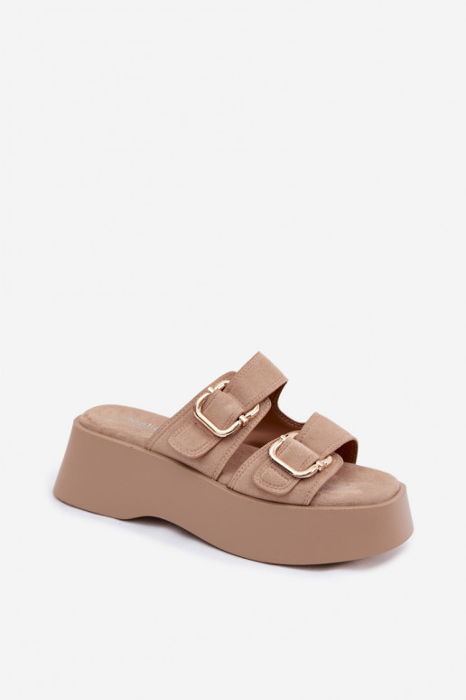 Dames klompen met platform en gespen in gouden kleur faux suede Hazelia
