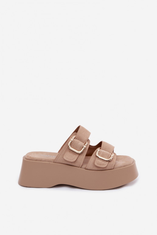Dames klompen met platform en gespen in gouden kleur faux suede Hazelia