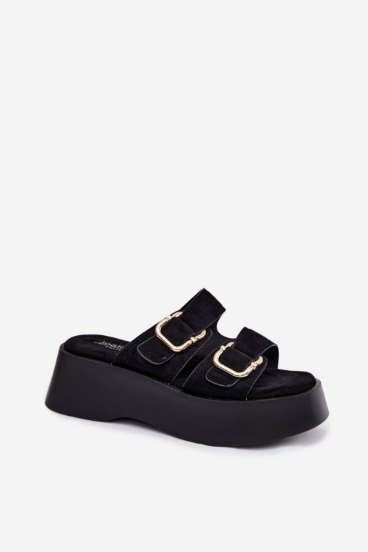 Dames klompen met platform en gespen in zwarte kleur faux suede Hazelia