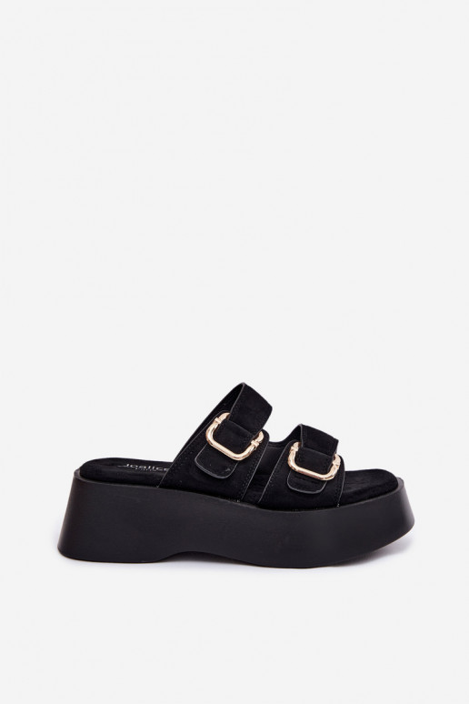 Dames klompen met platform en gespen in zwarte kleur faux suede Hazelia