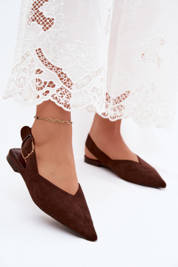 Dames ballerina's met gespen in donkerbruin kleur Tanelia 2