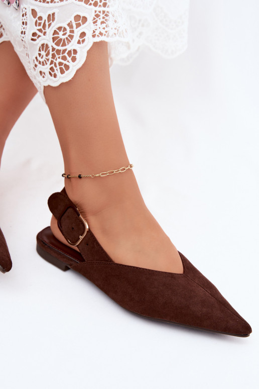 Dames ballerina's met gespen in donkerbruin kleur Tanelia