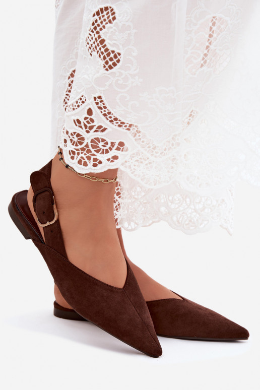 Dames ballerina's met gespen in donkerbruin kleur Tanelia