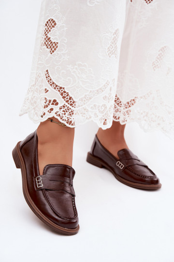 Dames gepatineerde instappers in chocolade kleur faux leather Roslyn