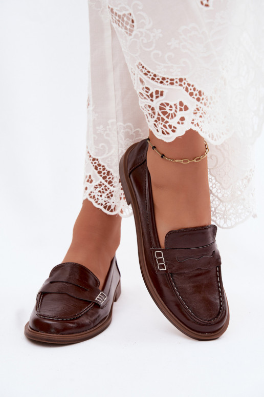 Dames gepatineerde instappers in chocolade kleur faux leather Roslyn