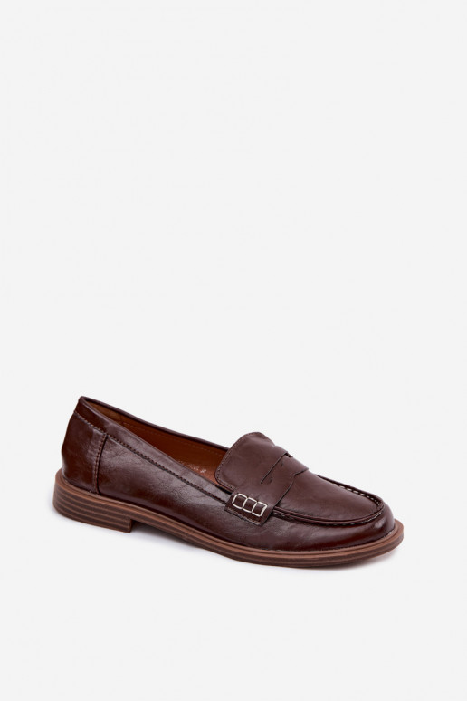 Dames gepatineerde instappers in chocolade kleur faux leather Roslyn