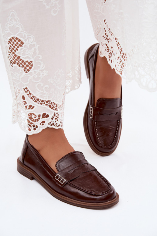 Dames gepatineerde instappers in chocolade kleur faux leather Roslyn