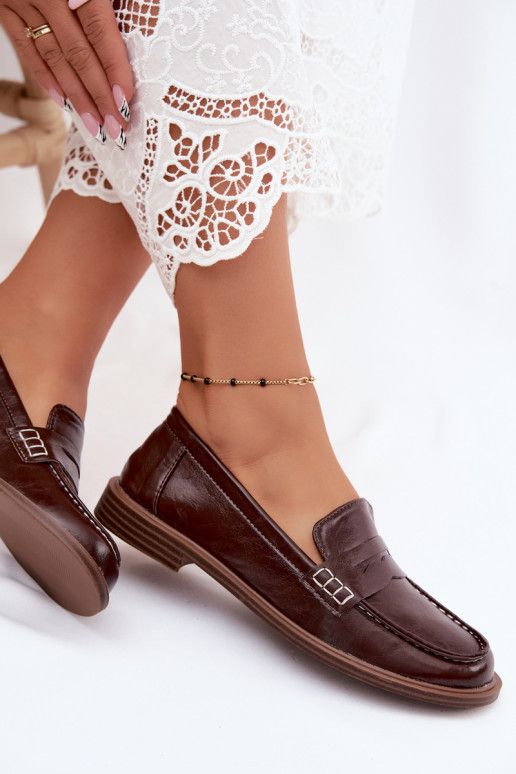 Dames gepatineerde instappers in chocolade kleur faux leather Roslyn