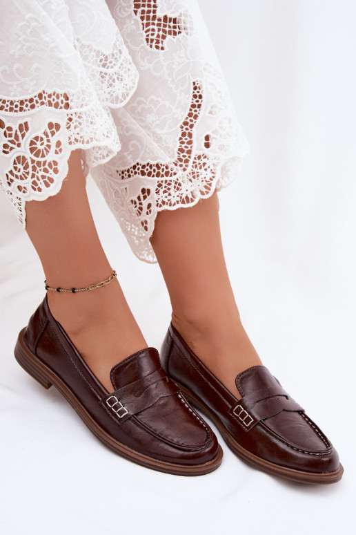 Dames gepatineerde instappers in chocolade kleur faux leather Roslyn