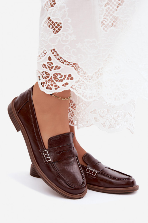 Dames gepatineerde instappers in chocolade kleur faux leather Roslyn