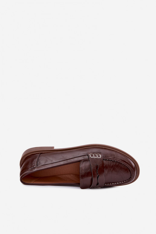 Dames gepatineerde instappers in chocolade kleur faux leather Roslyn