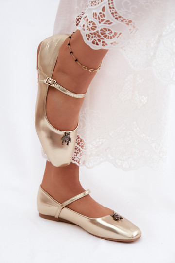 Dames ballerina's met bandjes en gespen in gouden kleur faux leather Pinea