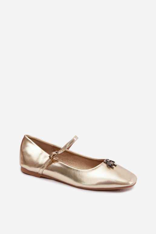 Dames ballerina's met bandjes en gespen in gouden kleur faux leather Pinea
