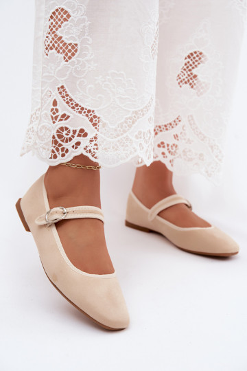 Dames ballerina's met bandjes in zandkleur faux suede Birchia 2