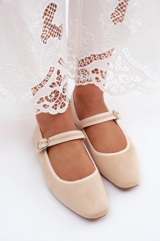 Dames ballerina's met bandjes in zandkleur faux suede Birchia