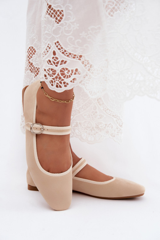 Dames ballerina's met bandjes in zandkleur faux suede Birchia
