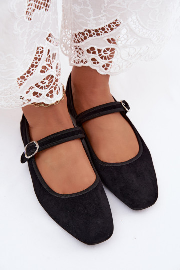 Dames ballerina's met bandjes in zwarte kleur faux suede Birchia