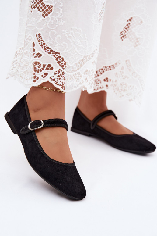 Dames ballerina's met bandjes in zwarte kleur faux suede Birchia