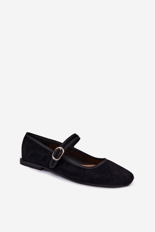 Dames ballerina's met bandjes in zwarte kleur faux suede Birchia