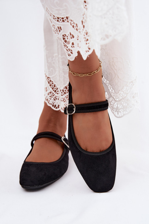 Dames ballerina's met bandjes in zwarte kleur faux suede Birchia