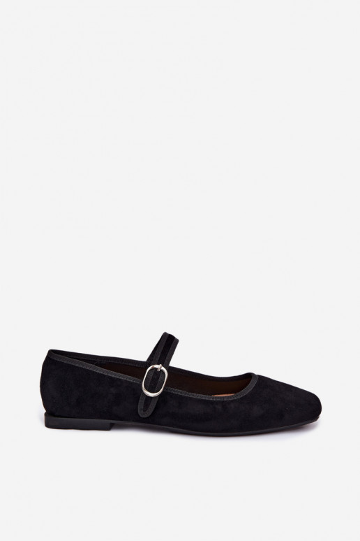 Dames ballerina's met bandjes in zwarte kleur faux suede Birchia
