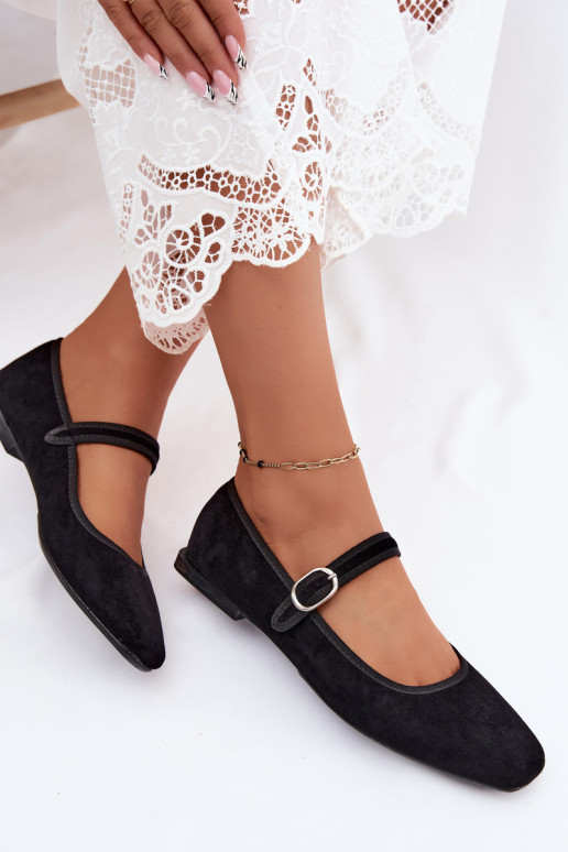 Dames ballerina's met bandjes in zwarte kleur faux suede Birchia