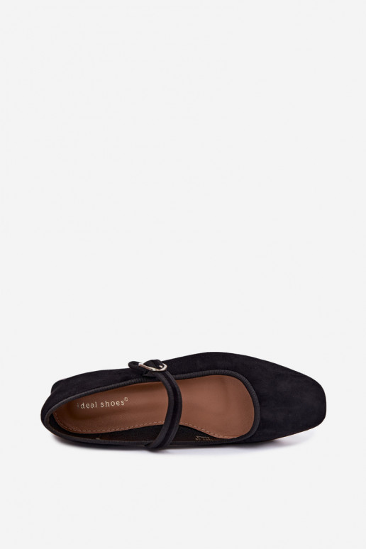 Dames ballerina's met bandjes in zwarte kleur faux suede Birchia