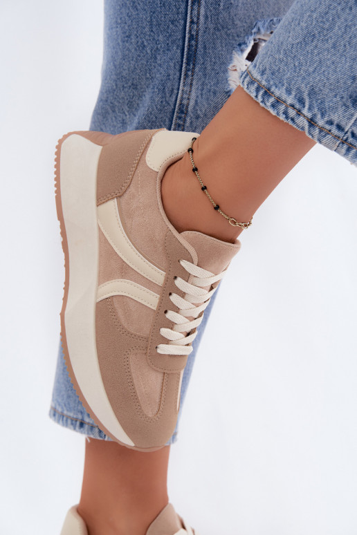 Dames sneakers met platform in zandkleur Laurelia