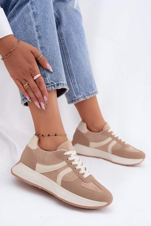 Dames sneakers met platform in zandkleur Laurelia