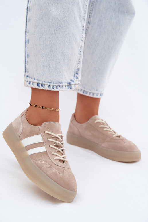 Beige platform sneakers van faux suede Coralia