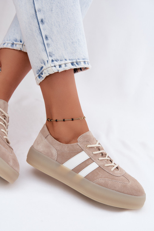 Beige platform sneakers van faux suede Coralia