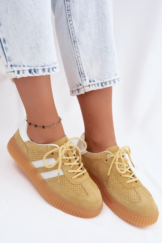 Gele platform sneakers van faux suede Coralia