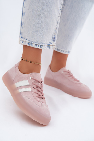 Roze platform sneakers van faux suede Coralia